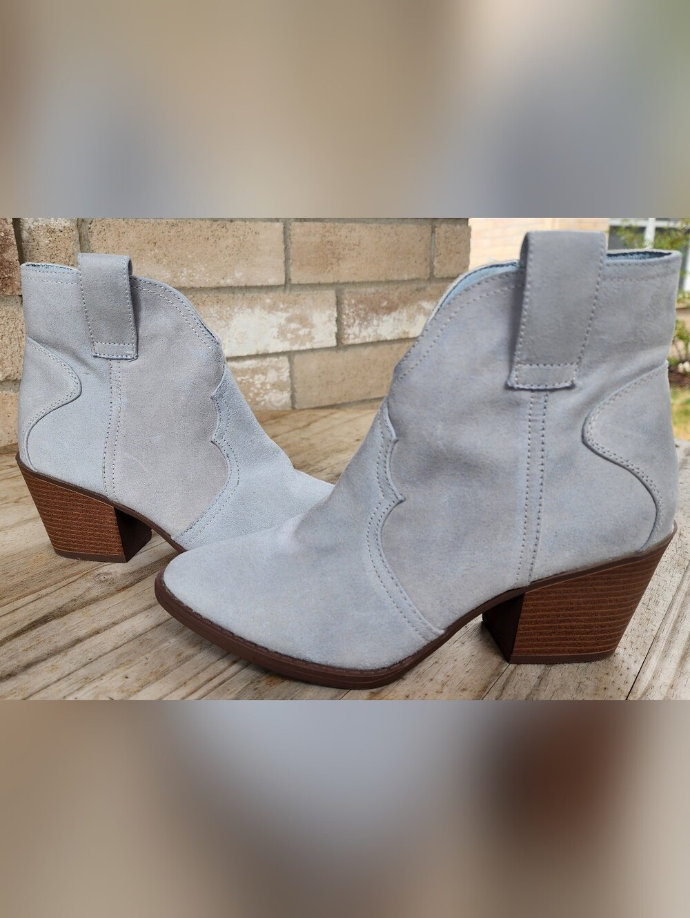 SUGAR 8.5W Torch Western Ankle Booties Light Blue Gray Cowgirl Boots SGR-TORCH